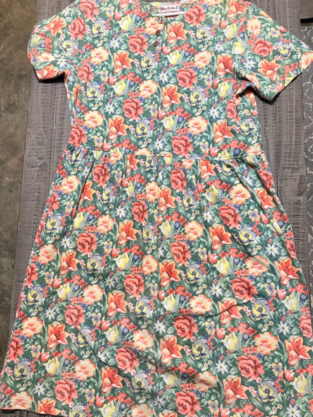 Bechamel Floral Dress - Coral, Green, Yellow, Cream